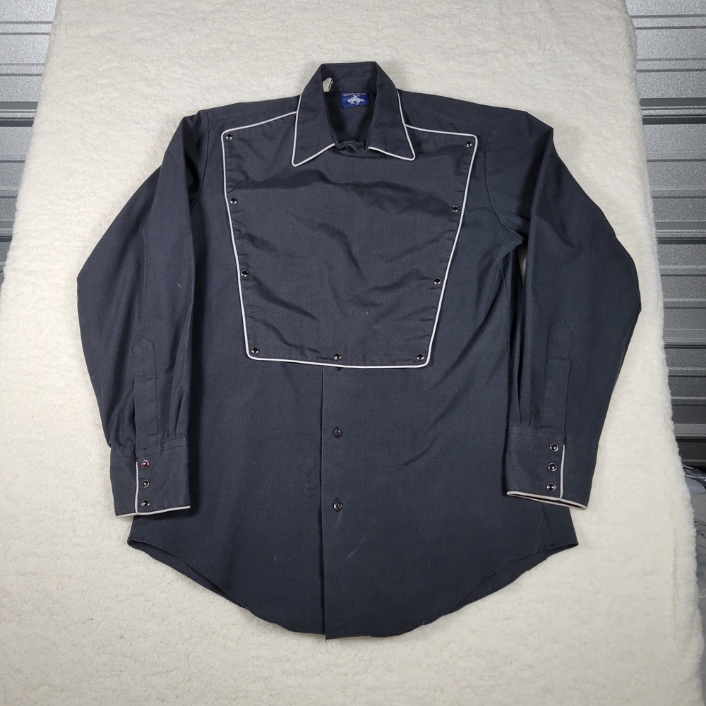 Vintage Chute #1 Mens Western Bib Front Shirt Black White Piping Long Sleeve